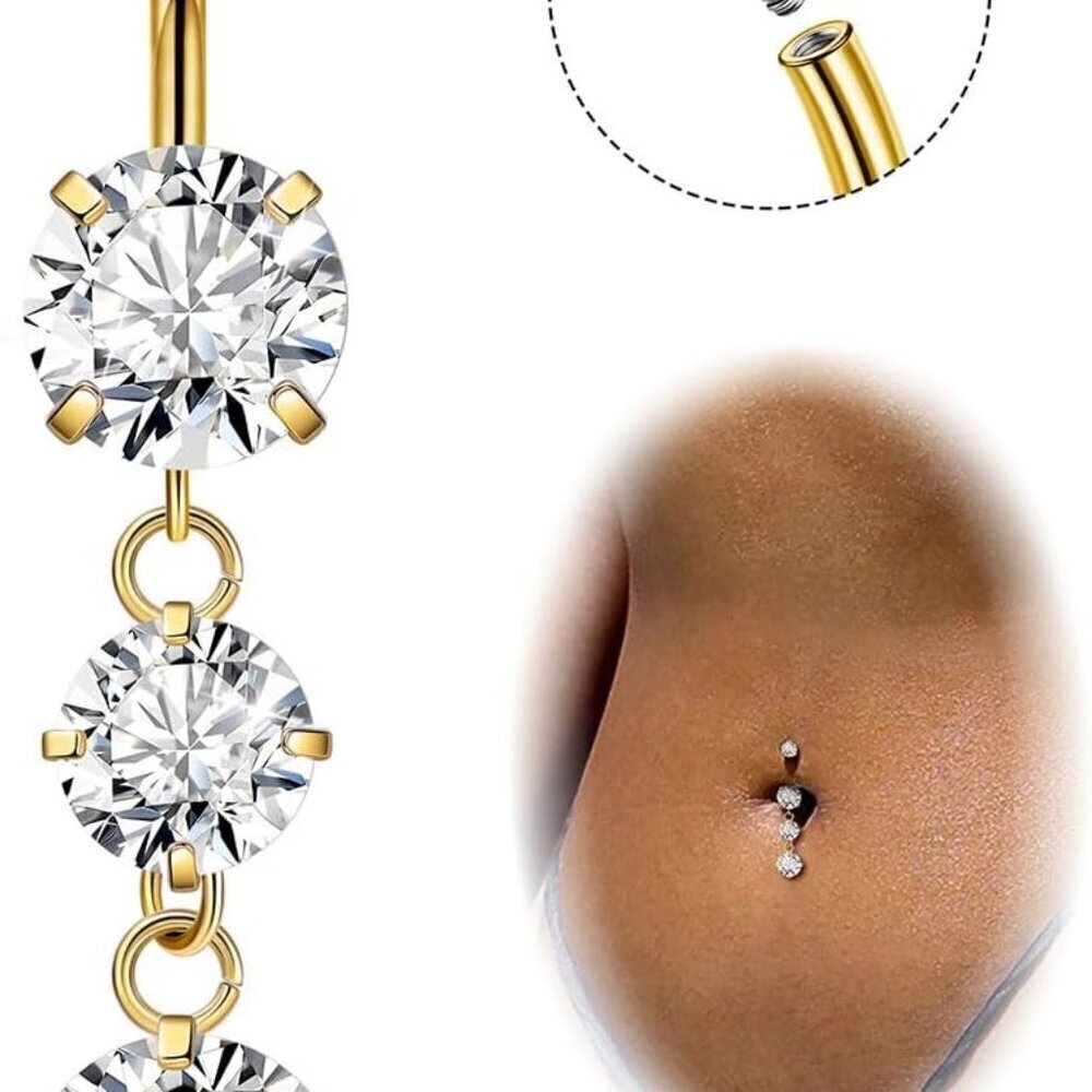 G23 Titanium Dangle Belly Button Ring CZ Hypoallergenic Piercing Jewelry